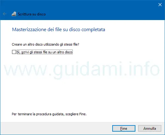 Ultima finestra strumento masterizzazione Windows 10