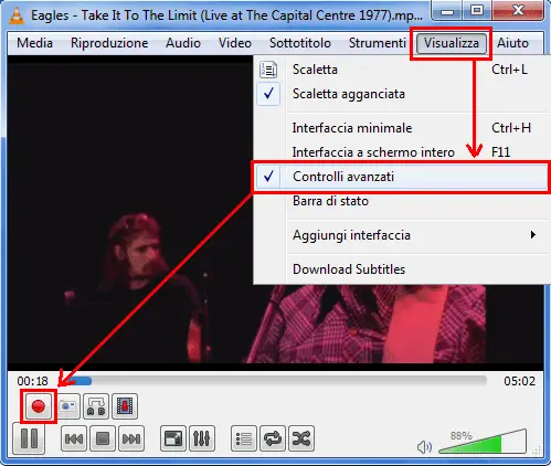 VLC attivare controlli avanzati registrazione