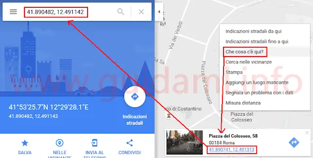 Vedere coordinate luogo in Google Maps