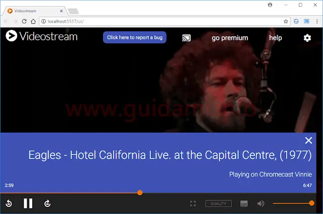 Videostream schermata gestione file trasmessi a Chromecast
