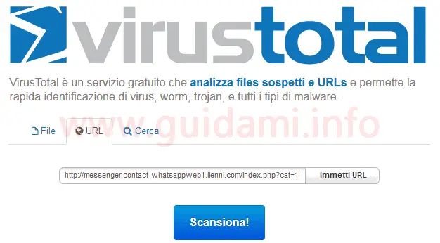 VirusTotal scansione URL inidirzzo internet