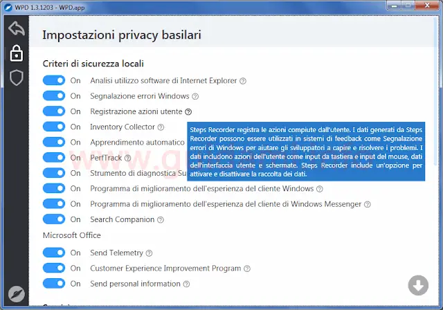 WPD lista impostazioni privacy Windows da disattivare
