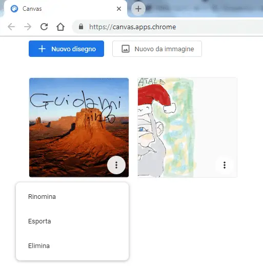 Webapp Google Canvas schermata di inizio