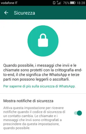 WhatsApp Mostra notifiche di sicurezza