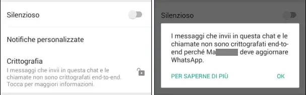 WhatsApp chat non crittografata