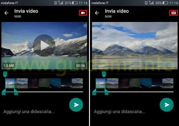 WhatsApp convertire video in GIF