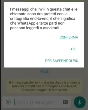 WhatsApp notifica chat crittografata