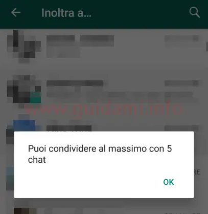 WhatsApp notifica puoi condividere al massimo con 5 chat