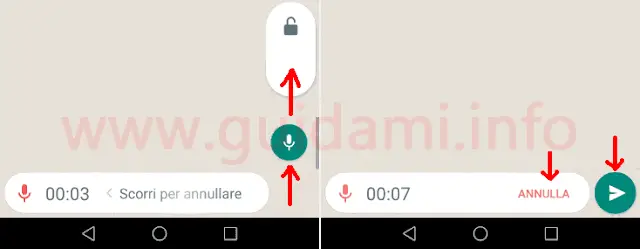 WhatsApp registrazione messaggio vocale in modalità a mani libere