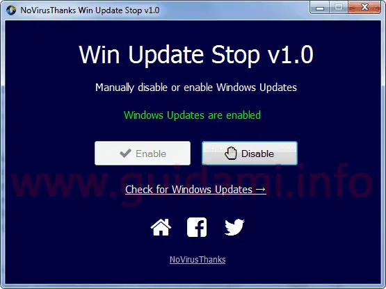 Win Update Stop interfaccia grafica