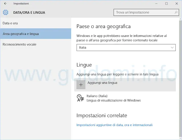 Windows 10 Aggiungi una lingua