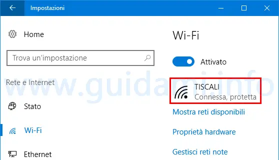 Windows 10 Anniversary Update vedere nome rete WiFi connessa