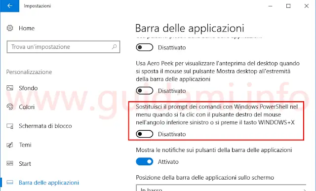 Windows 10 Creators Update impostazione per passare da PowerShell al Prompt dei comandi