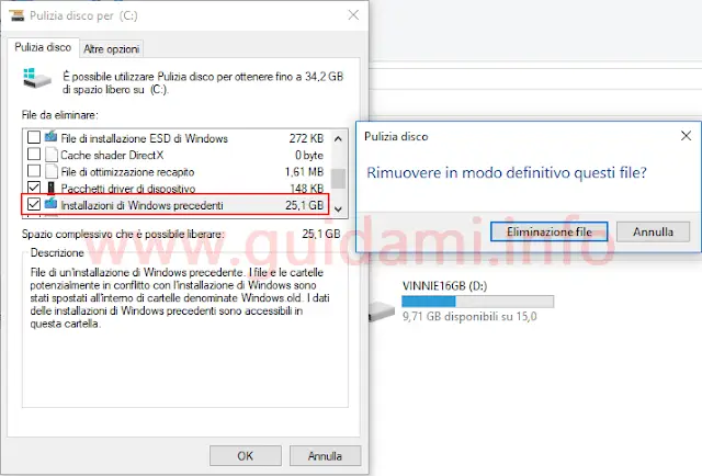 Windows 10 Finestra Pulizia file di sistema Installazioni precedenti