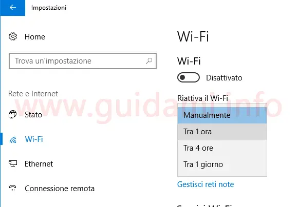 Windows 10 Impostazioni Riattiva il Wi-Fi in automatico