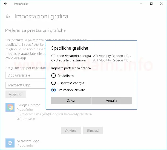 Windows 10 Impostazioni Specifiche grafiche
