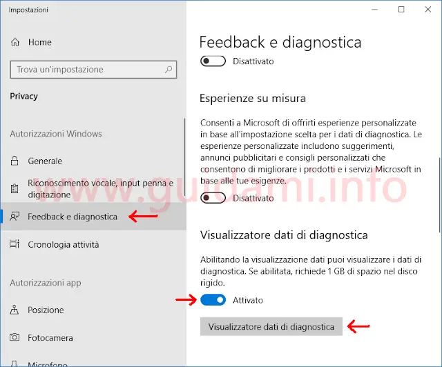 Windows 10 Impostazioni Visualizzatore dati di diagnostica