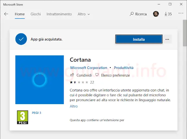 Windows 10 Microsoft Store Installa Cortana