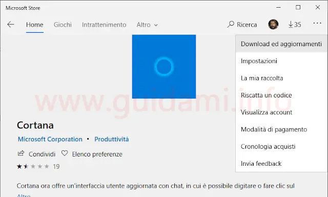 Windows 10 Microsoft Store pagina Cortana