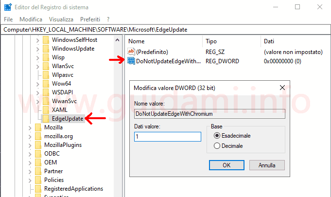 Windows 10 Registro di sistema chiave EdgeUpdate
