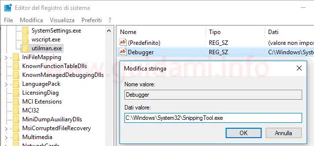 Windows 10 Registro sistema modifica dati valore stringa