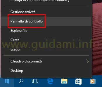 Windows 10 aprire Pannello di controllo da clic destro su Start