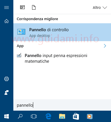 Windows 10 aprire Pannello di controllo da ricerca