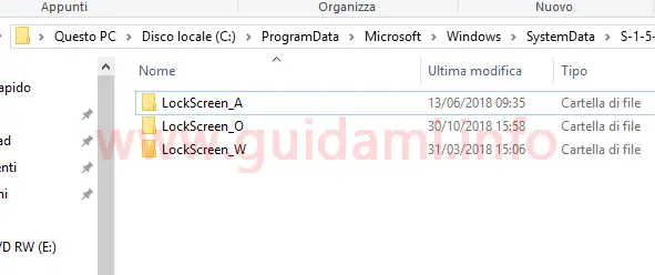 Windows 10 cartella ReadOnly con immagini cronologia schermata di blocco