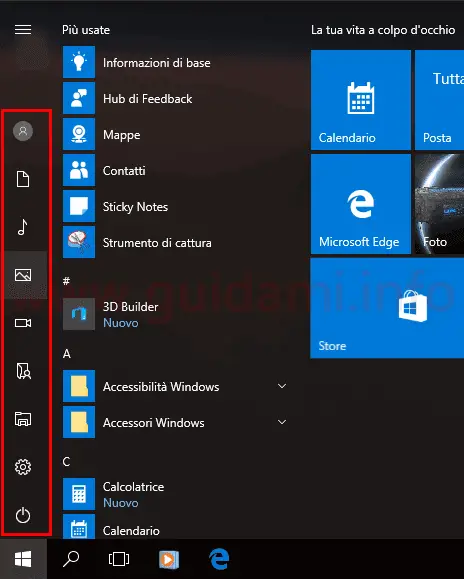 Windows 10 cartelle personali nel menu Start
