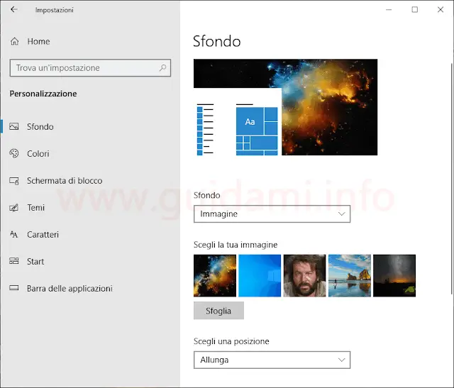 Windows 10 cronologia sfondi desktop in Impostazioni