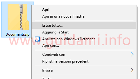 Windows 10 decomprimere archivio file