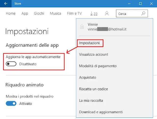 Windows 10 disattivare aggiornamento app automatico