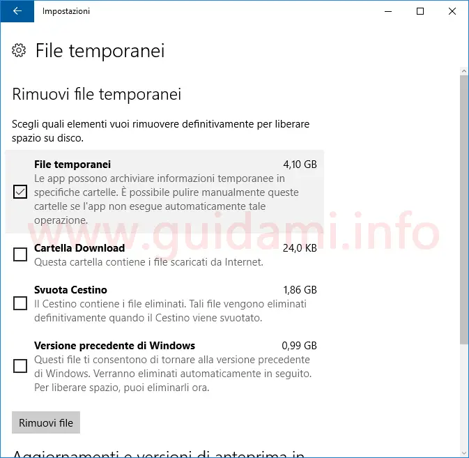 Windows 10 eliminare file temporanei