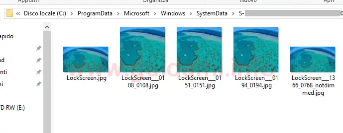 Windows 10 finestra cartella LockScreen con immagini cronologia schermata di blocco