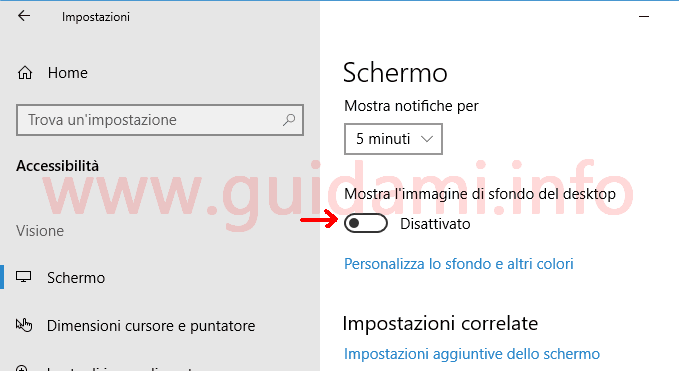 Windows 10 opzioni disattiva immagine di sfondo del desktop