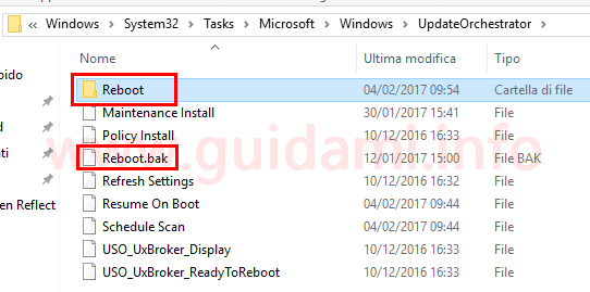 Windows 10 rinominare file Reboot creare cartella Reboot