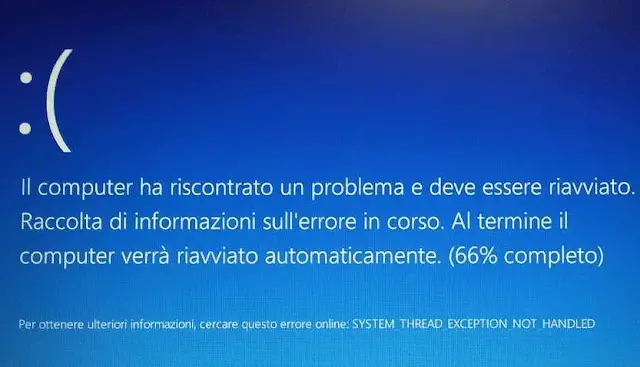 Windows 10 schermata blu problema errore