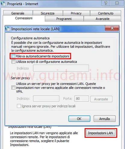 Windows 7 Impostazioni per disattivare WPAD