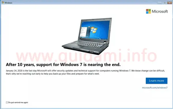 Windows 7 notifica di fine supporto