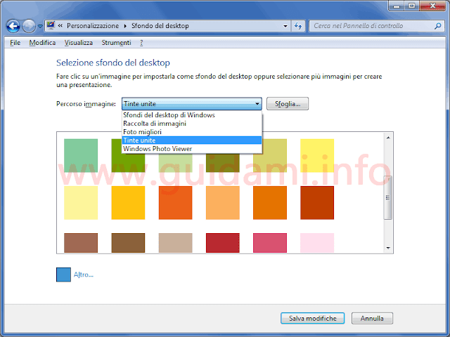 Windows 7 opzioni tinta unita sfondo del desktop