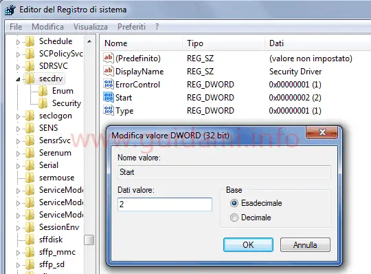Windows 7 registro di sistema modifica Dati valore