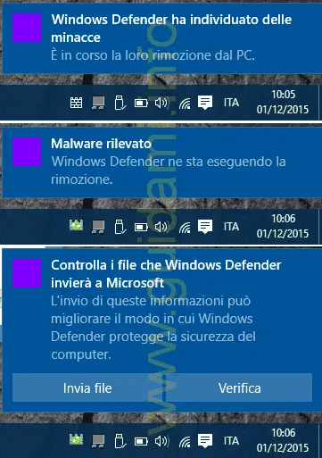 Windows Defender notifica rilevamento e rimozione adware