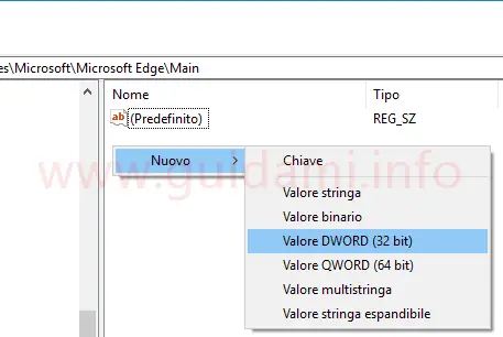 Windows Registro di sistema creare un nuovo valore dword 32 bit