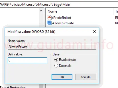 Windows Registro di sistema modificare dati valore dword 32 bit