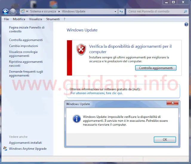 Windows Update Windows 7 impossibile verificare disponibilità aggiornamenti