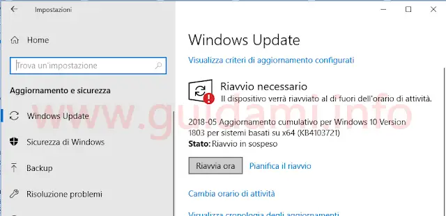 Windows Update di Windows 10 April 2018 Update