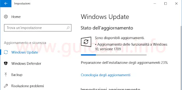 Windows Update di Windows 10 download aggiornamento Fall Creators Update