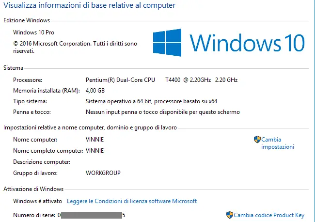 Windows finestra informazioni di sistema