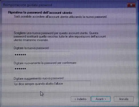 Windows procedura ripristino password account utente