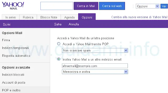 Yahoo Mail inoltrare email